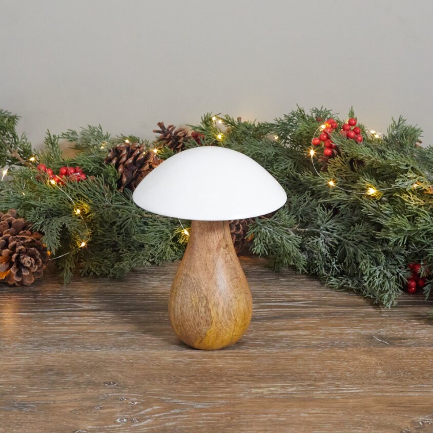 Mango Wood & Enamel Mushroom, Oversized Small
