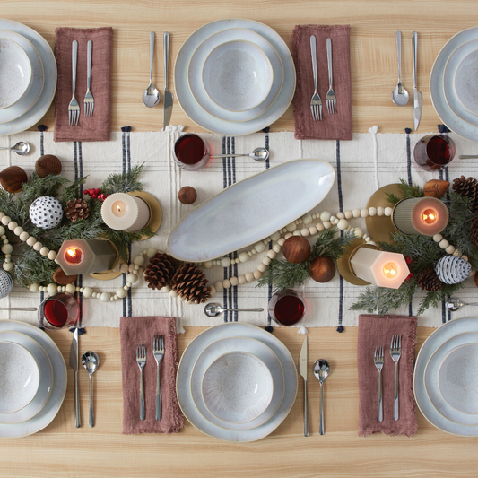 Ribbons Cotton Table Runner, Navy