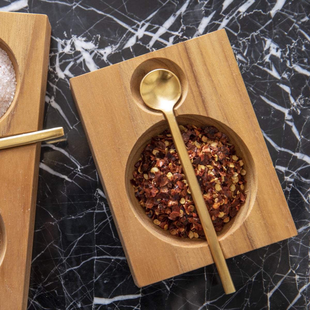 Teak Cellar with Gold Spoon