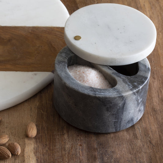 White & Gray Marble Cellar with Pivoting Lid