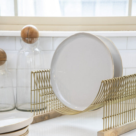 24k Gold Tam Stoneware Dinner Plate, Pearl, Set of 4