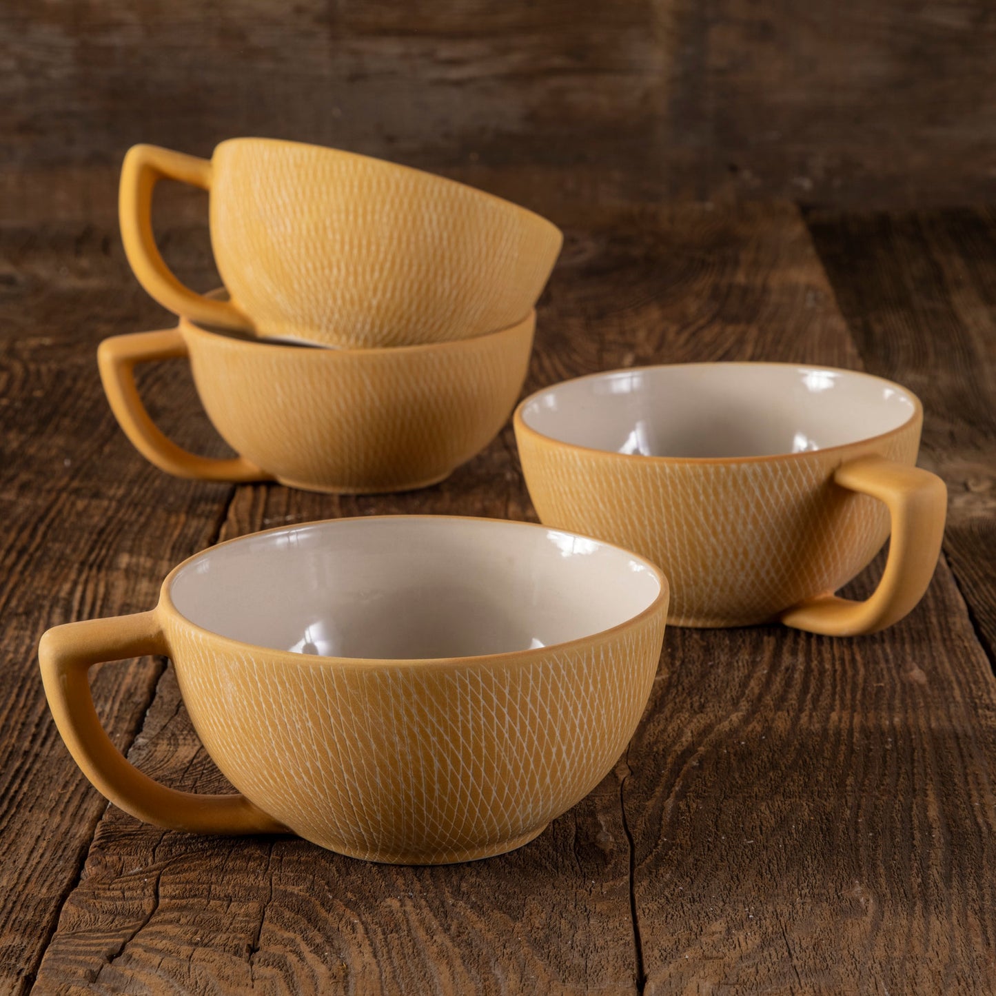 Marigold Crosshatch Latte Mug, Set of 4