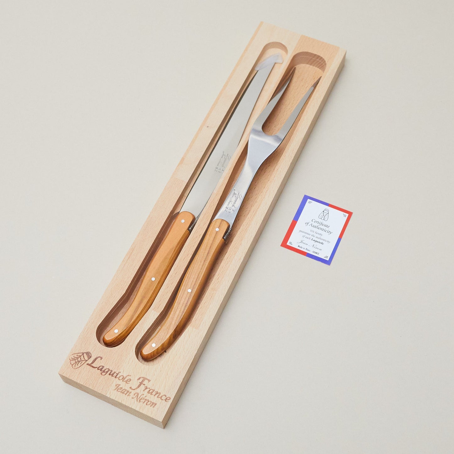 Laguiole Carving Set, Olivewood in wooden box