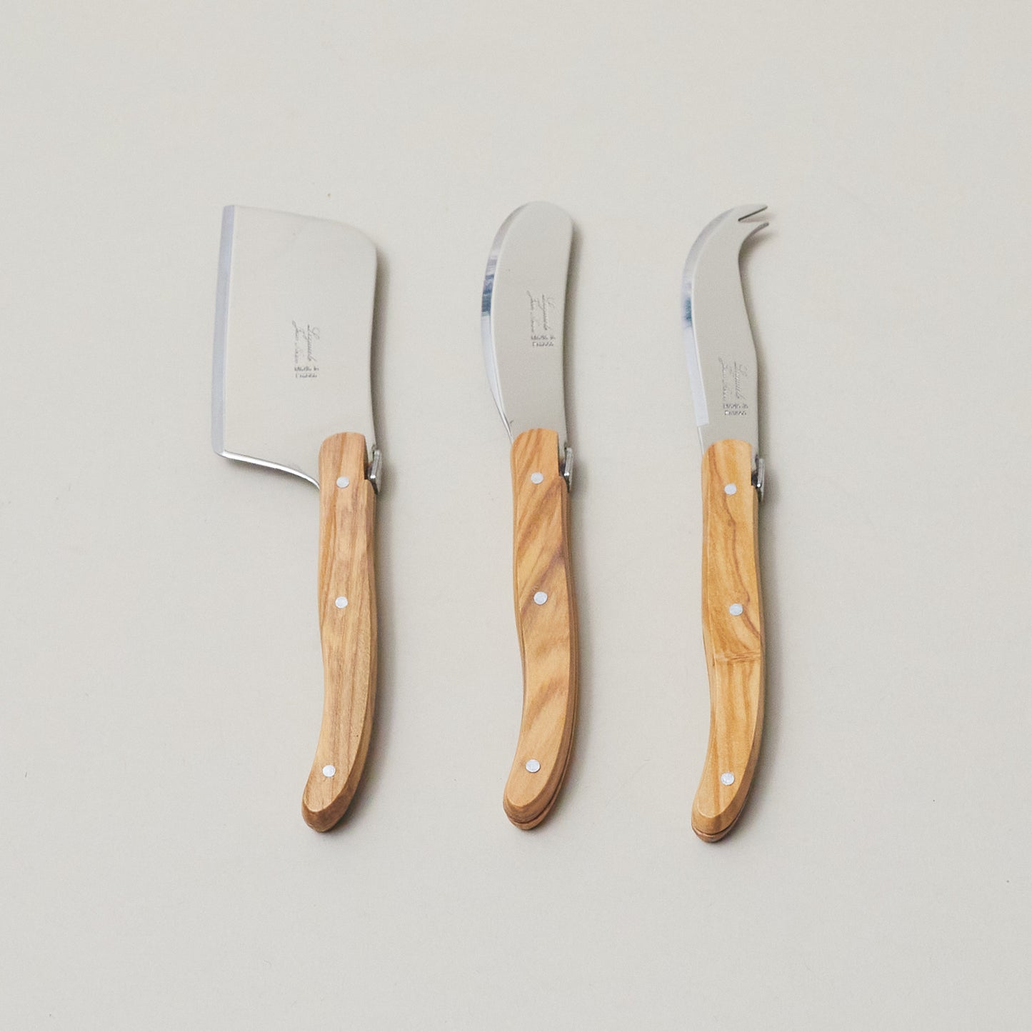 Laguiole 3 Piece Mini Cheese Utensil Set, Olivewood in Kraft Paper Box