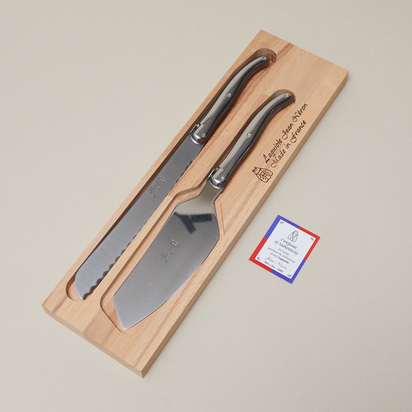 Laguiole Cake Serving Set, Platine Stainless Steel in wooden box