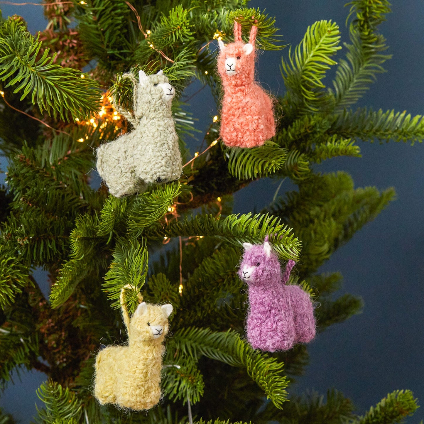 Curly Alpaca Ornament, Set of 4