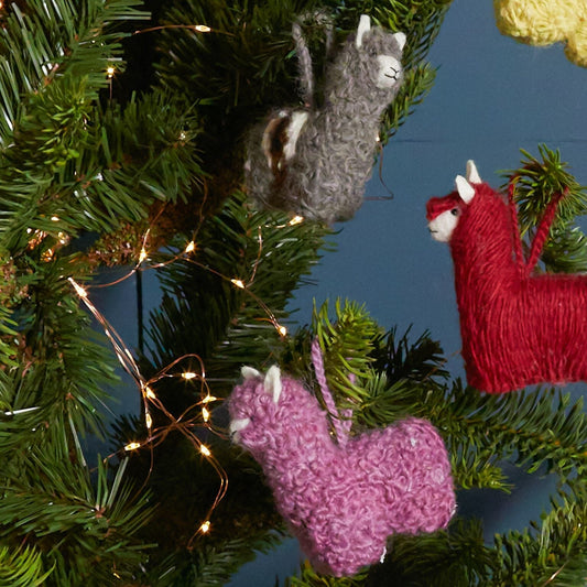 Curly Alpaca Ornament, Set of 4