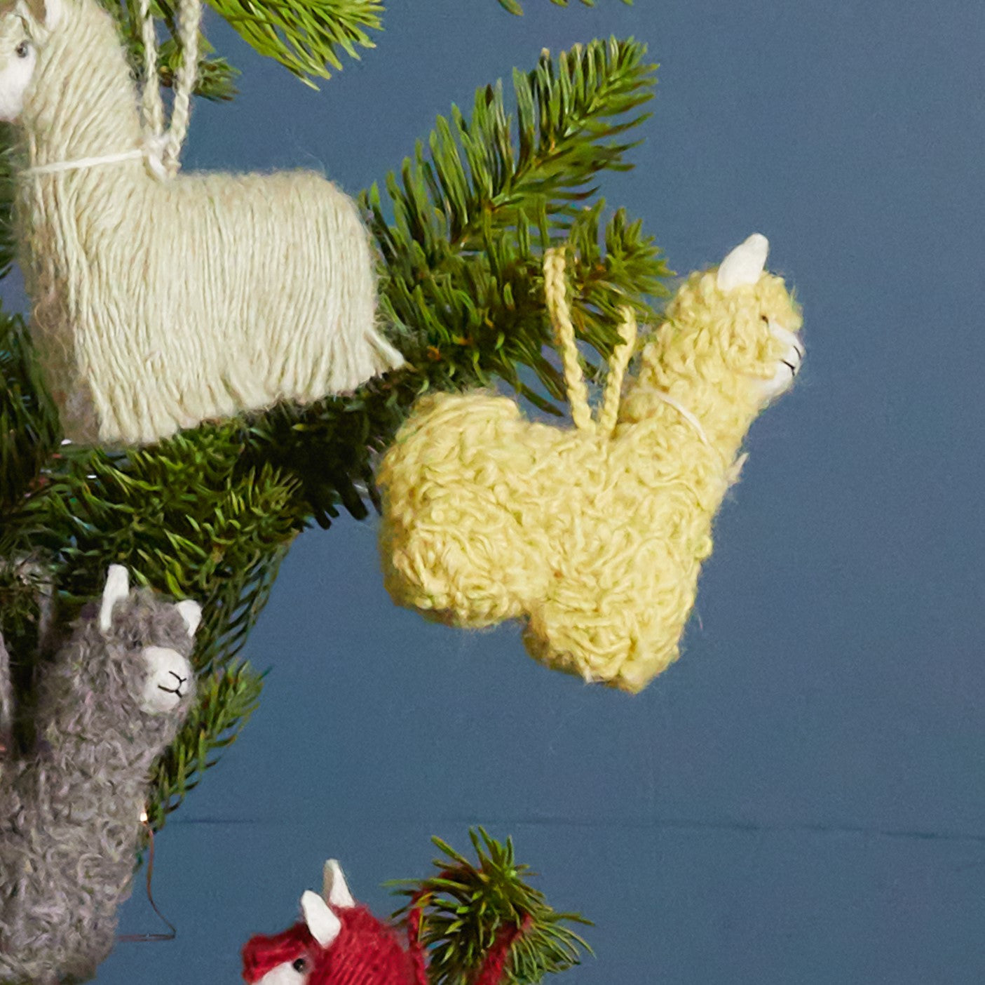 Curly Alpaca Ornament, Set of 4