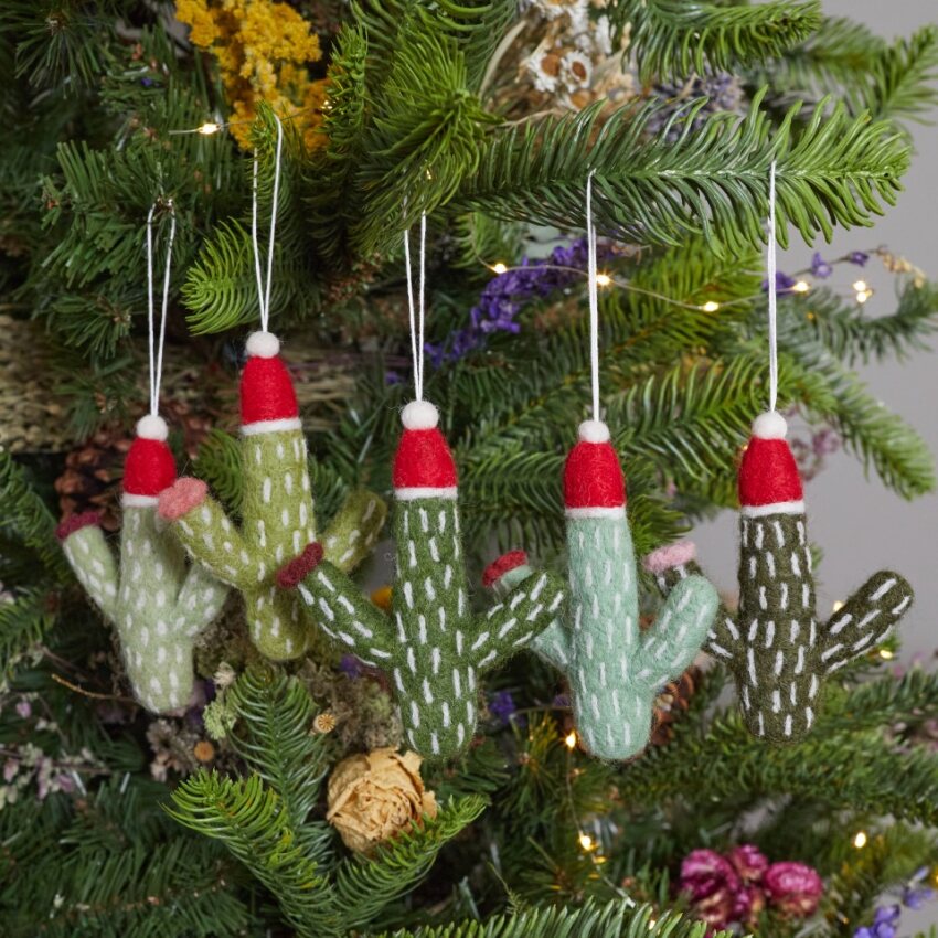 Christmas Cactus Felt Ornaments Set of 5