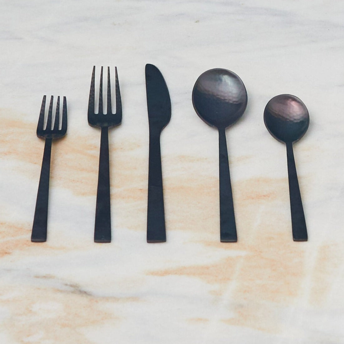 Hammered Black Flatware Set