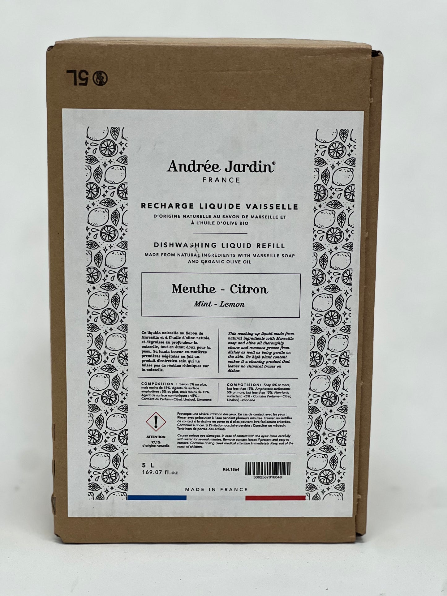 Andree Jardin Dish Washing Liquid REFILL 5L--Mint & Citrus