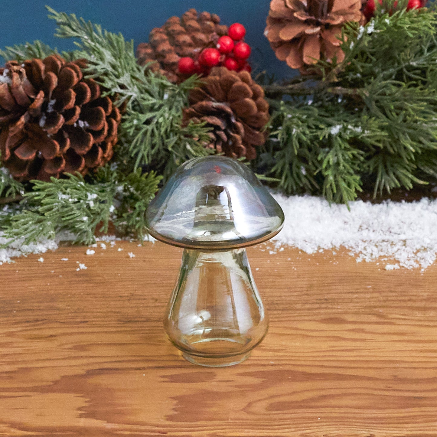 Green Luster Glass Mushroom, Small, Set of 3
