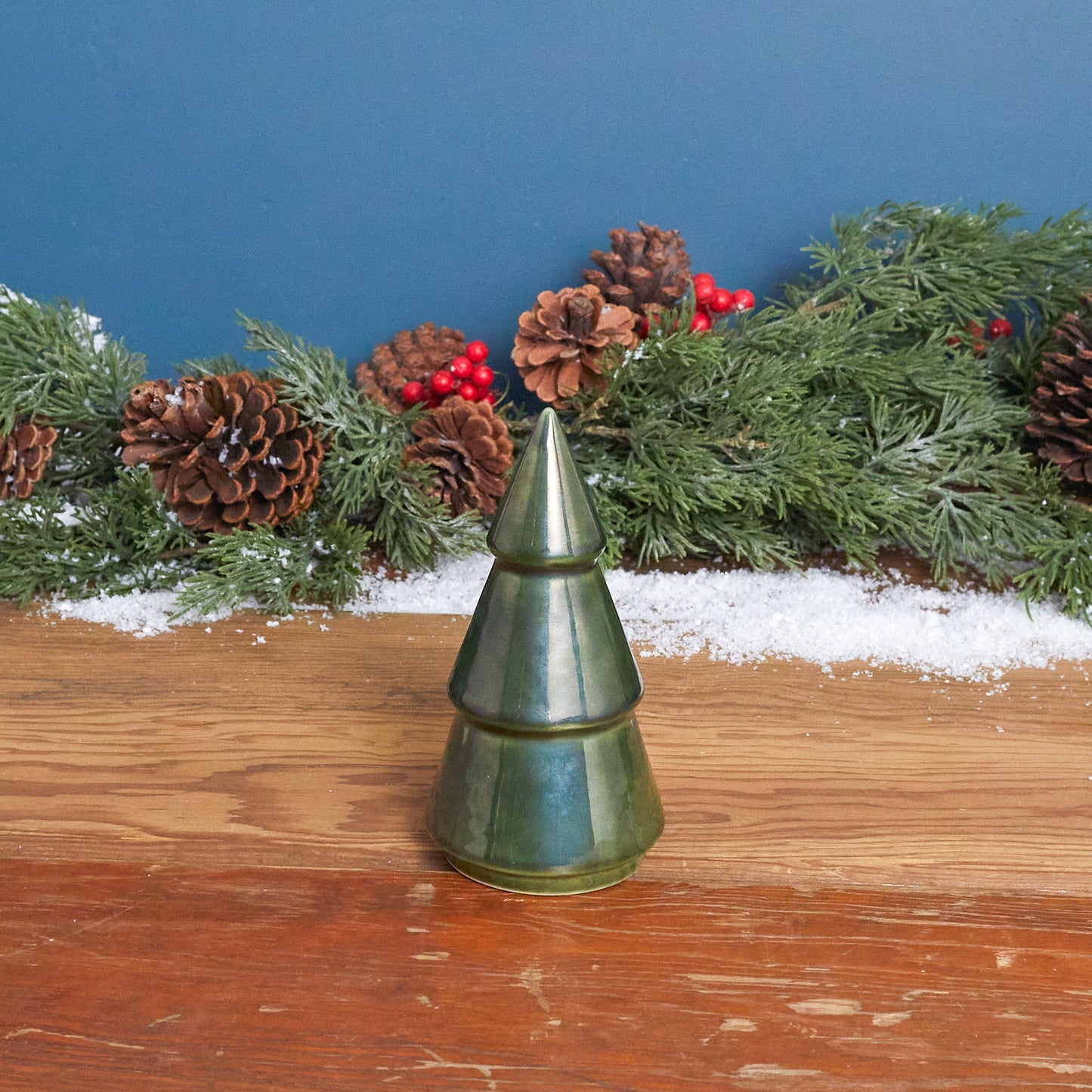 Green Metallic Star Stoneware Tree, 6"