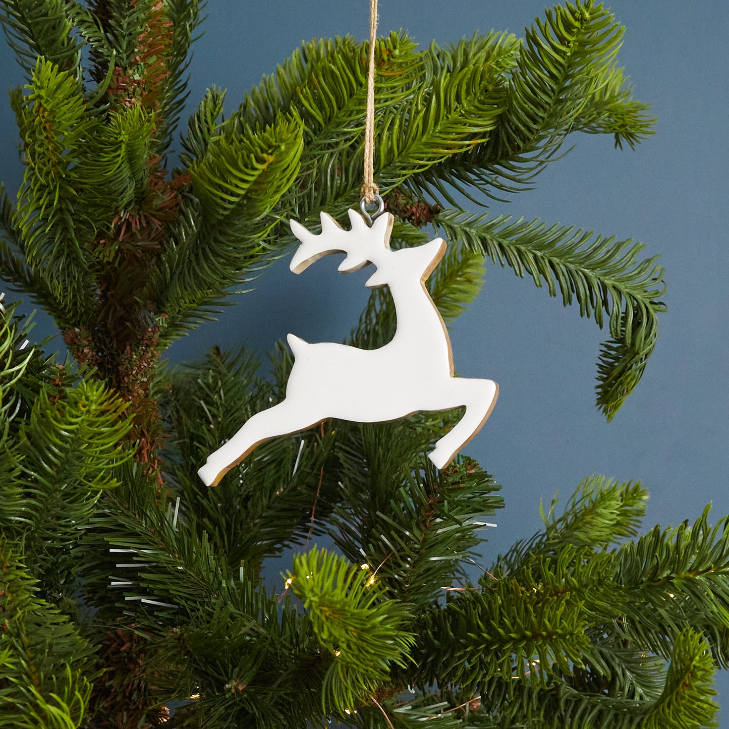 Mango Wood & Enamel Prancing Reindeer Ornament, Small