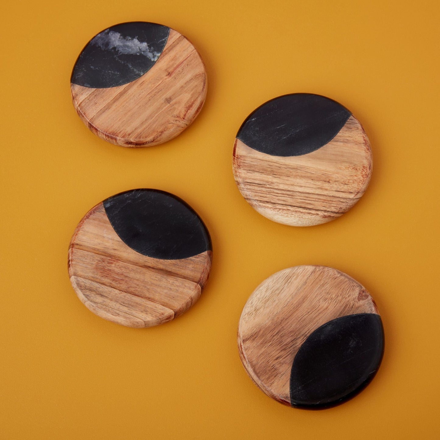 Helena Black Marble Round Coasters, Set of 4