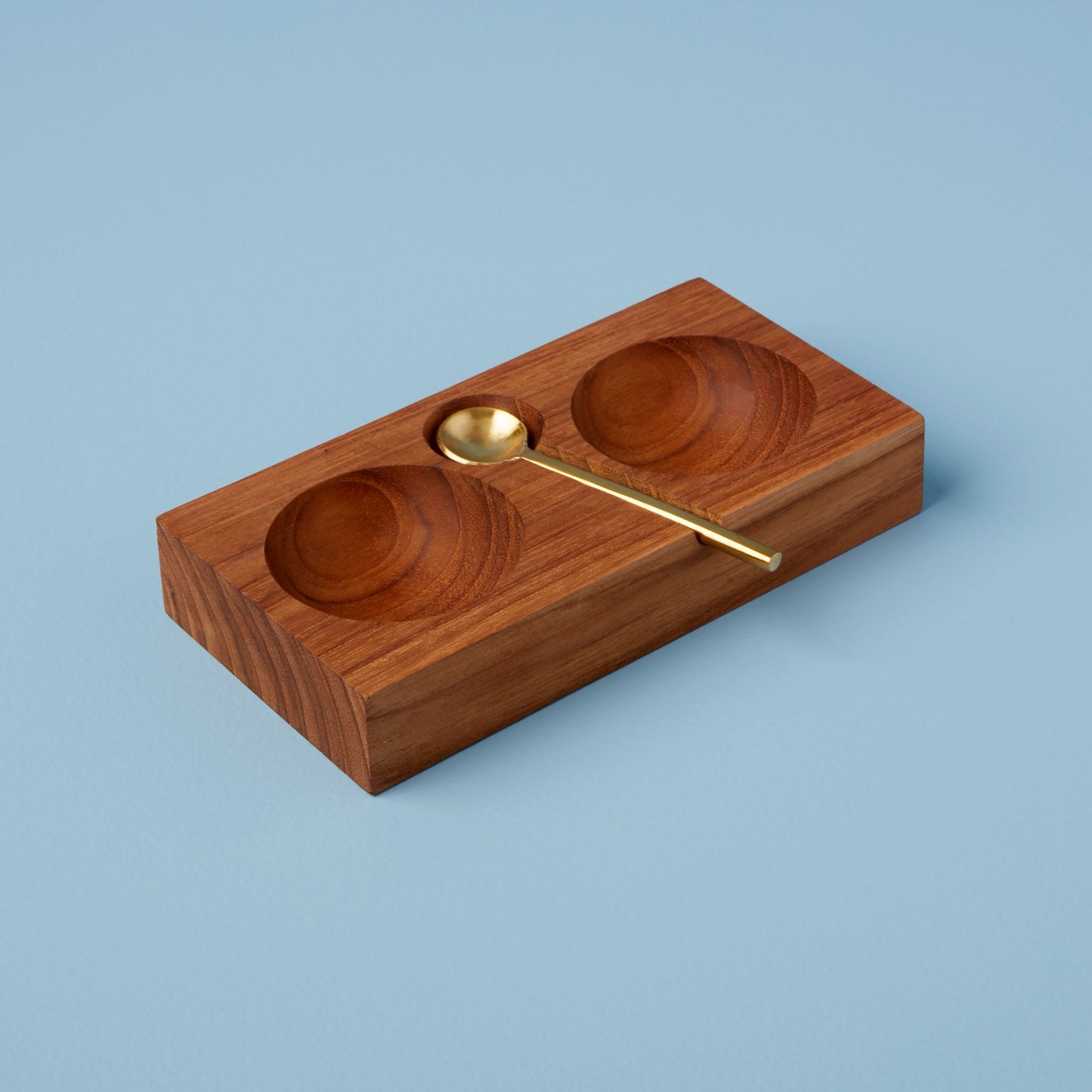 Teak Double Cellar with Gold Spoon