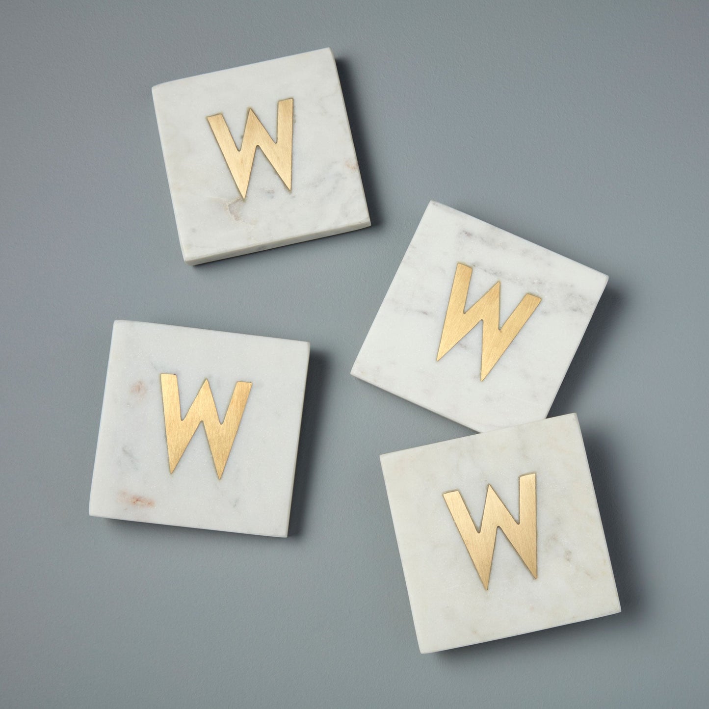 Verona Marble Monogram Coasters Set of 4 - Letter W