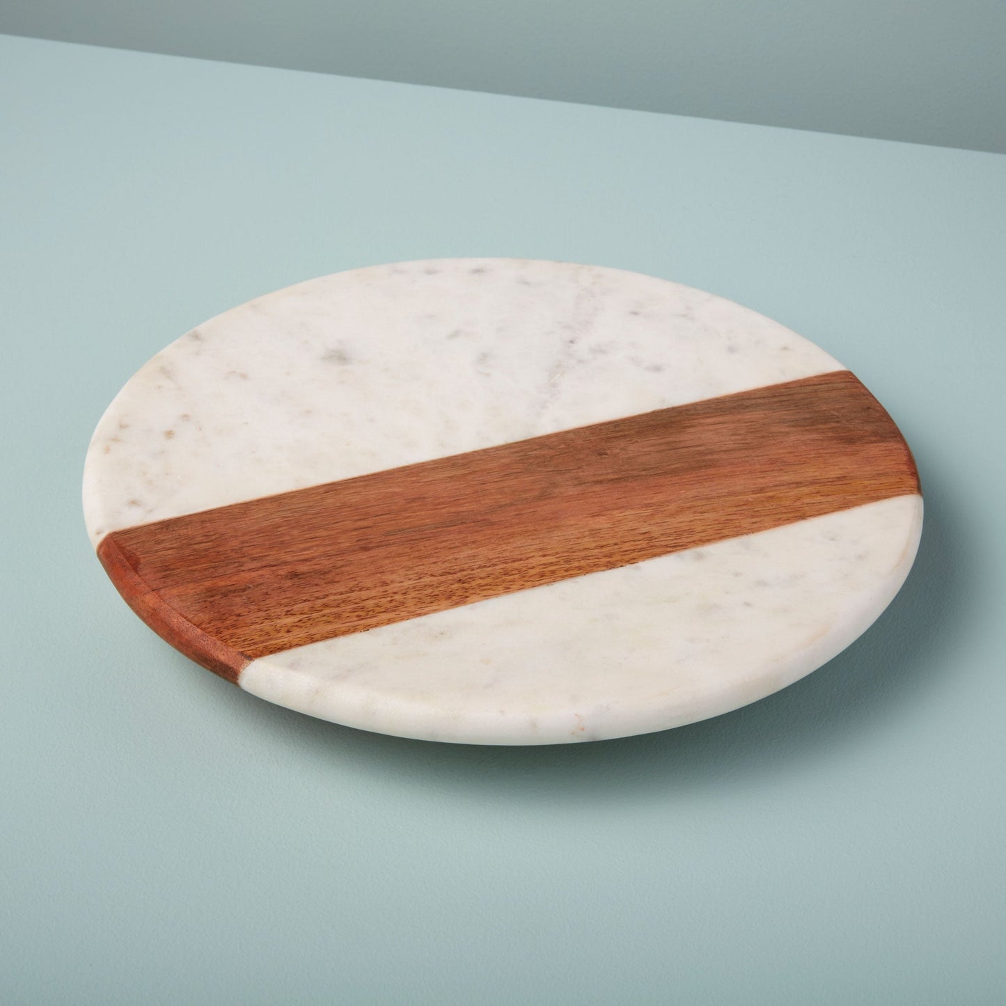 White Marble & Wood Lazy Susan