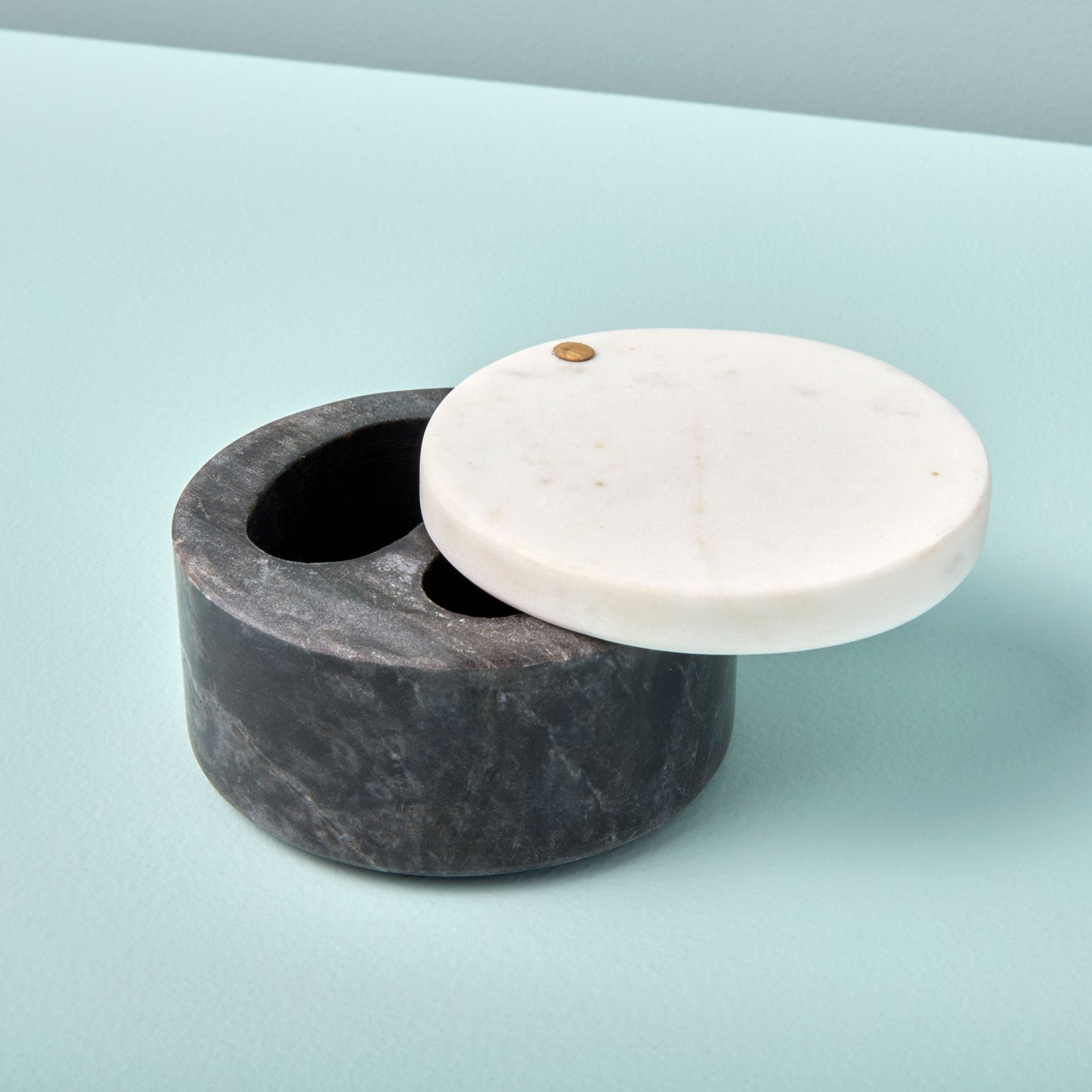 White & Gray Marble Cellar with Pivoting Lid