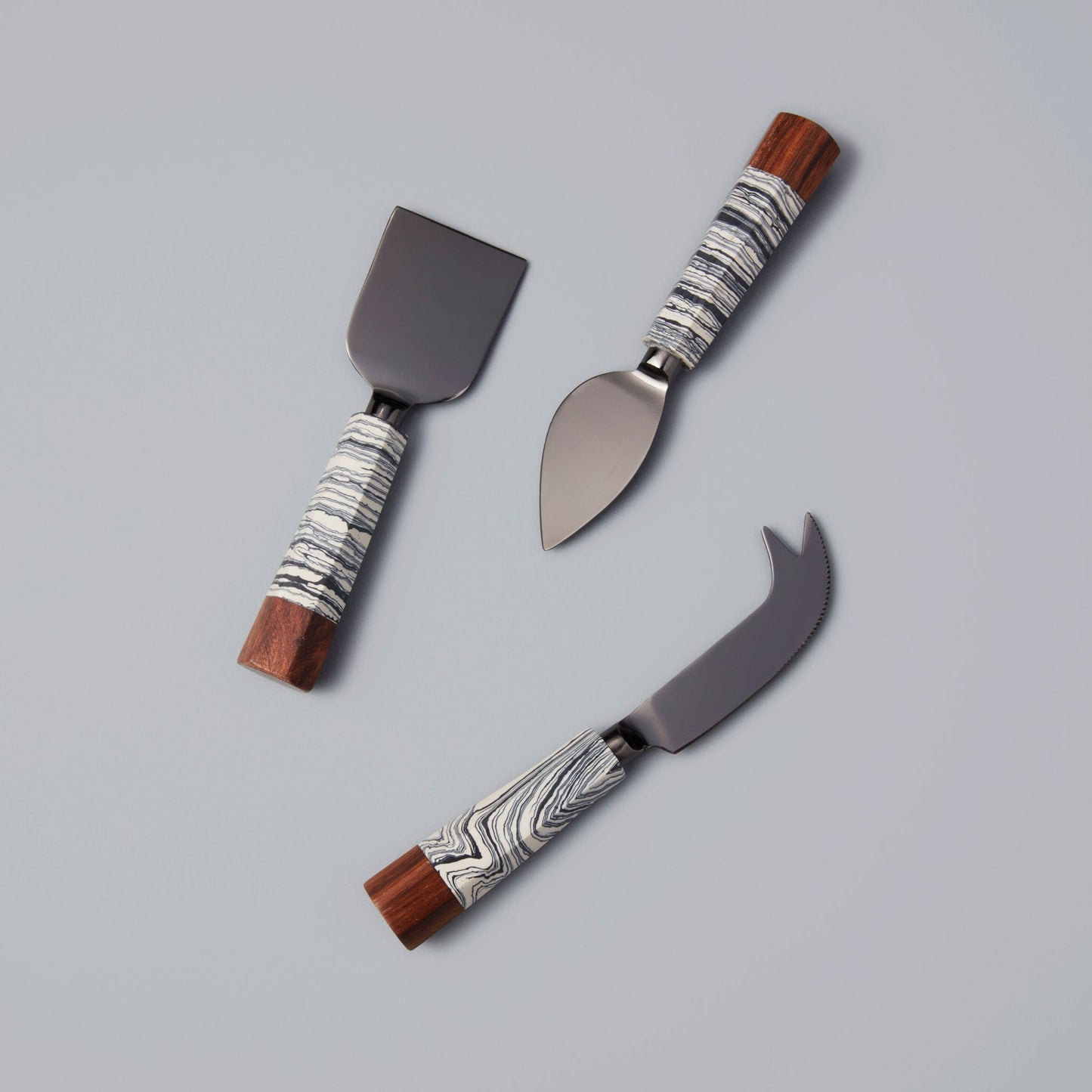 Zebra Marble & Wood Onyx Cheese Set
