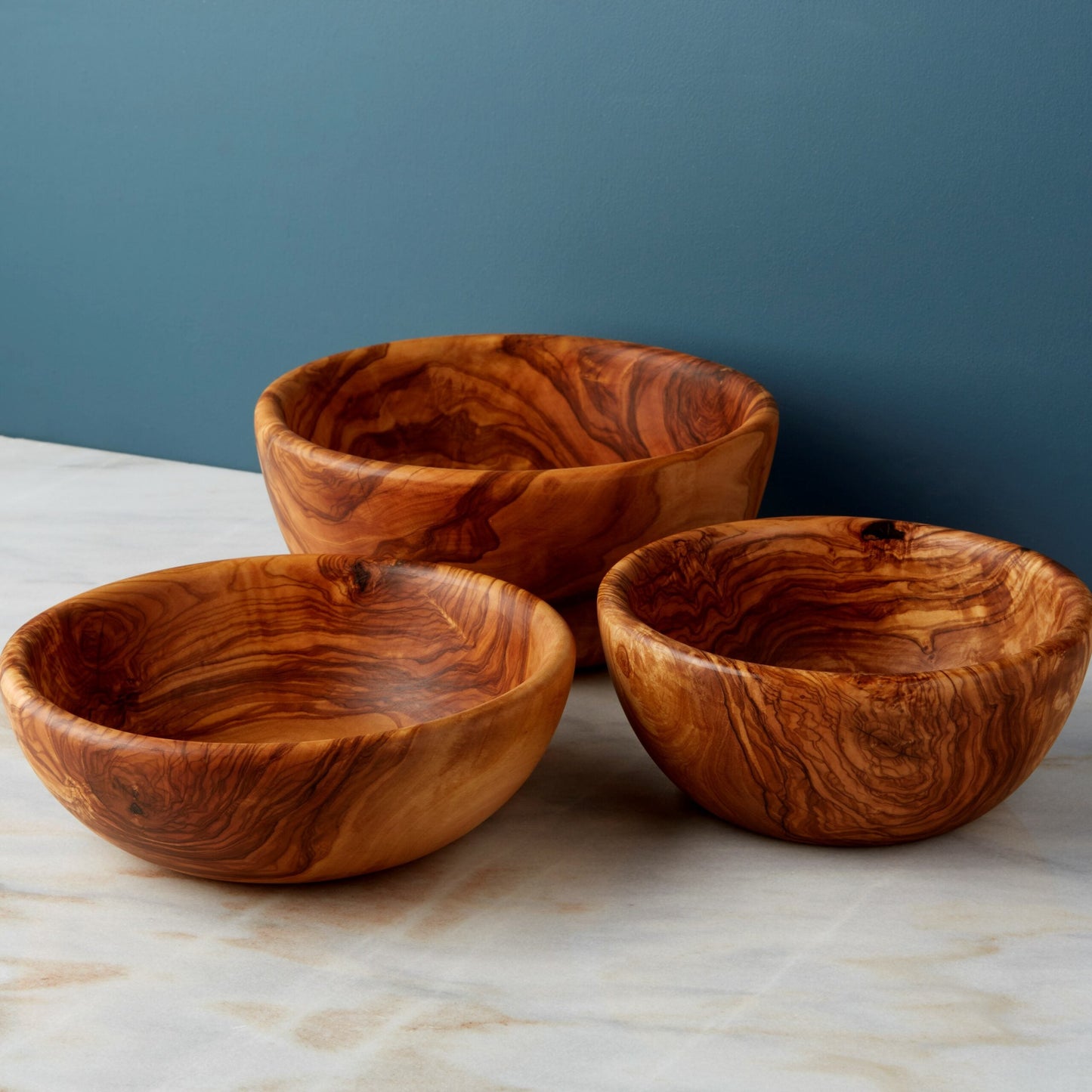 Olive Wood Nesting Salad Bowls, Large Set of 3