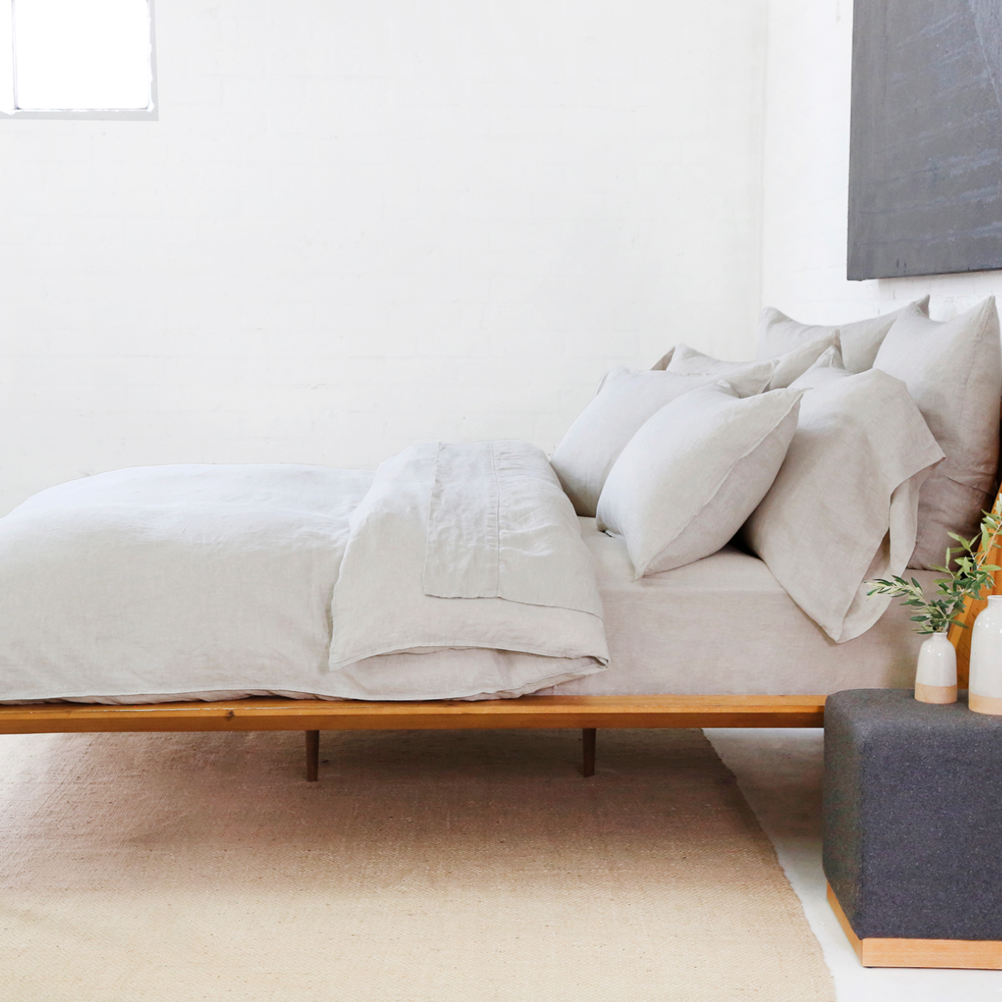 Parker Linen Queen Duvet Set, Flax