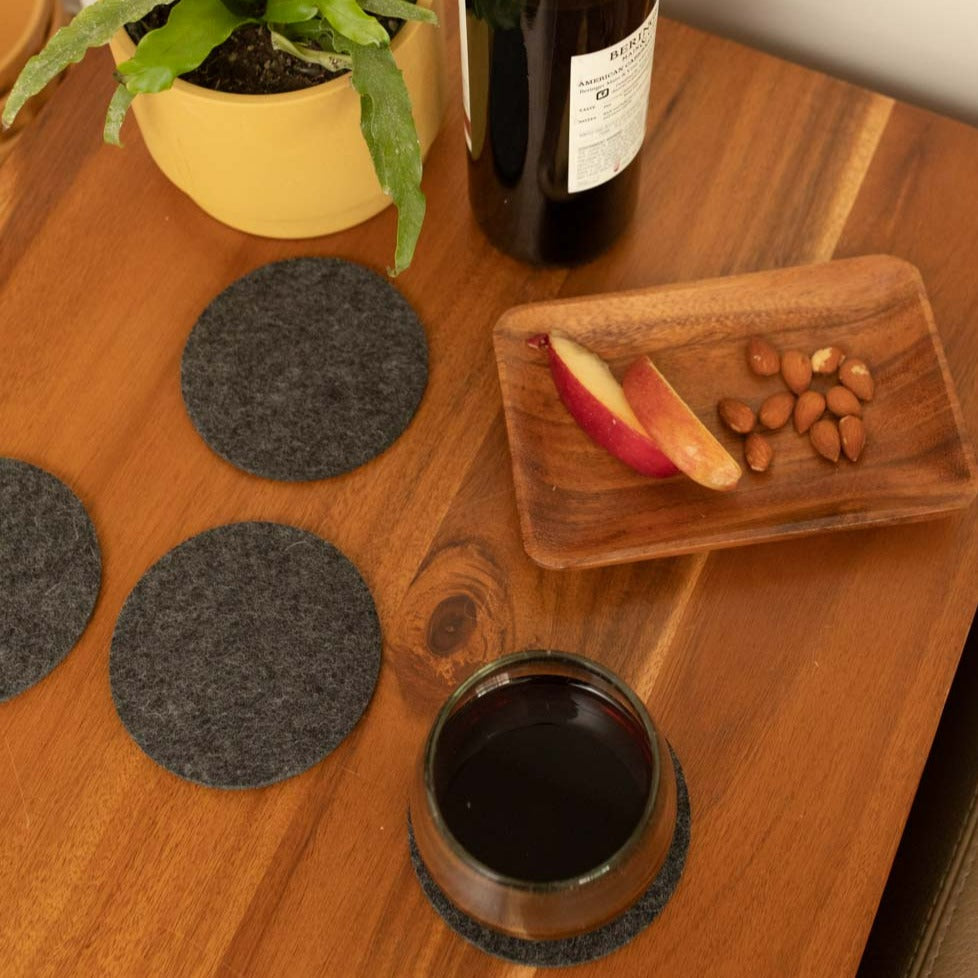 Round Felt Coaster, Set of 4, Charcoal