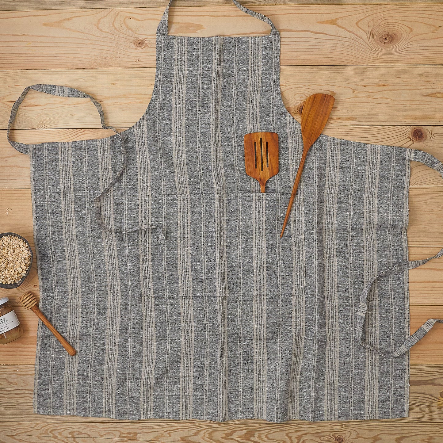 Multistripe Apron, Black and Natural