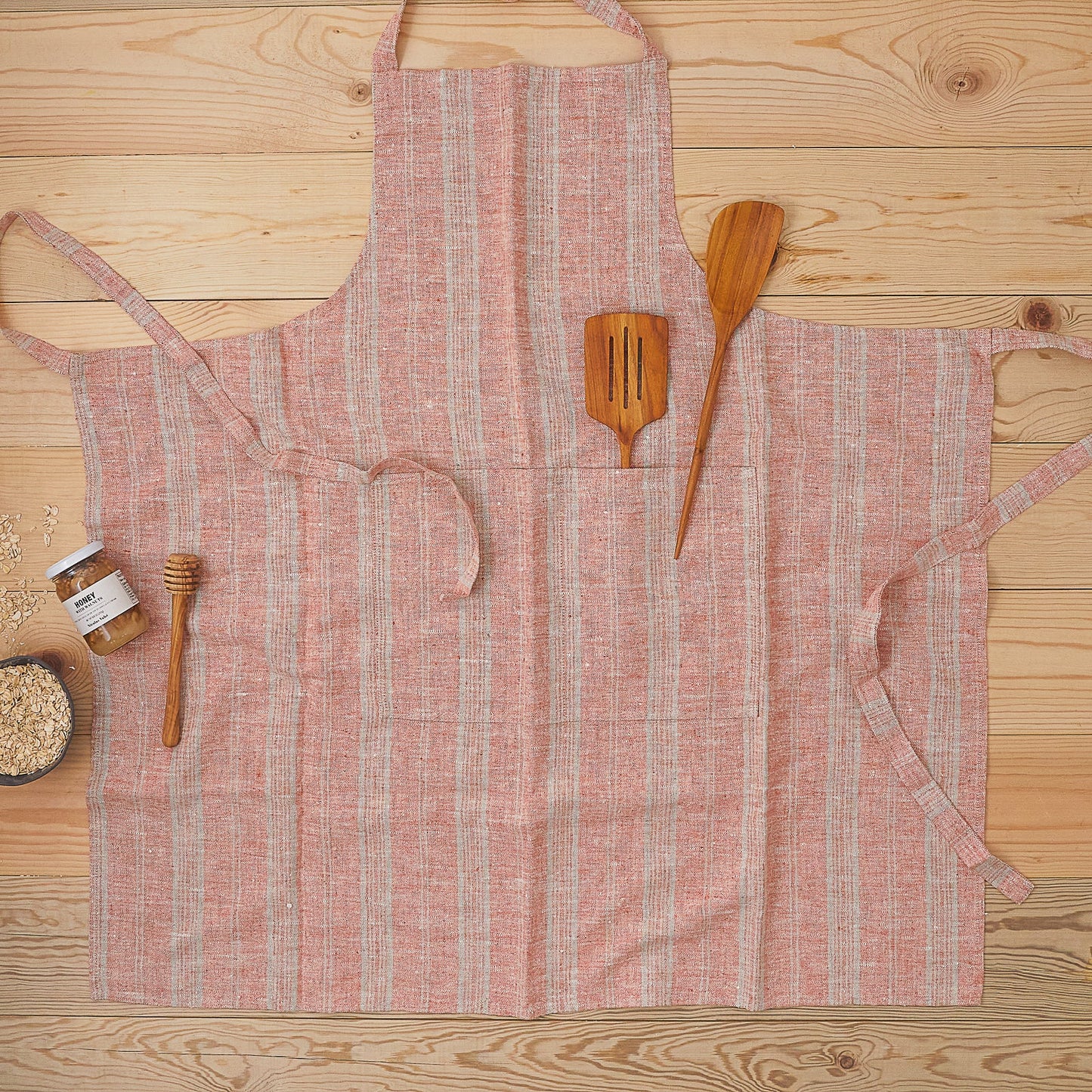 Multistripe Apron, Brick and Natural