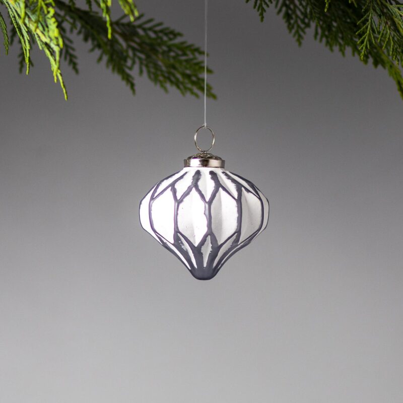 White & Gray Glass Ornament Faceted Drop