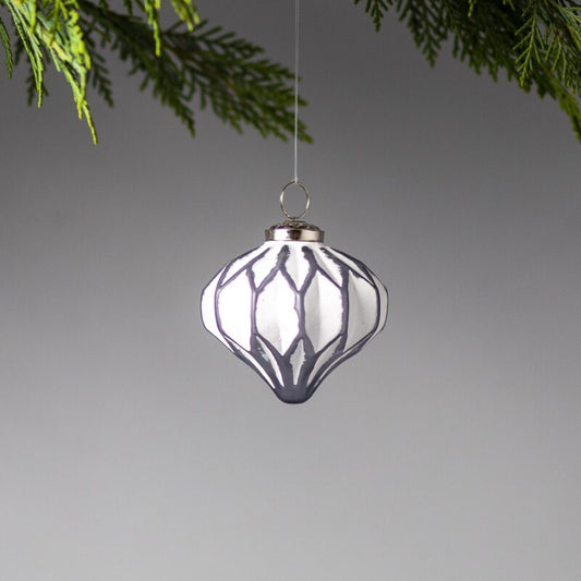 White & Gray Glass Ornament Faceted Drop