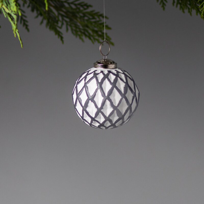 White & Gray Glass Ornament Lattice Ball, Set of 4