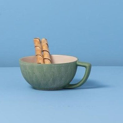 Crosshatch Stoneware Latte Mug, Jade