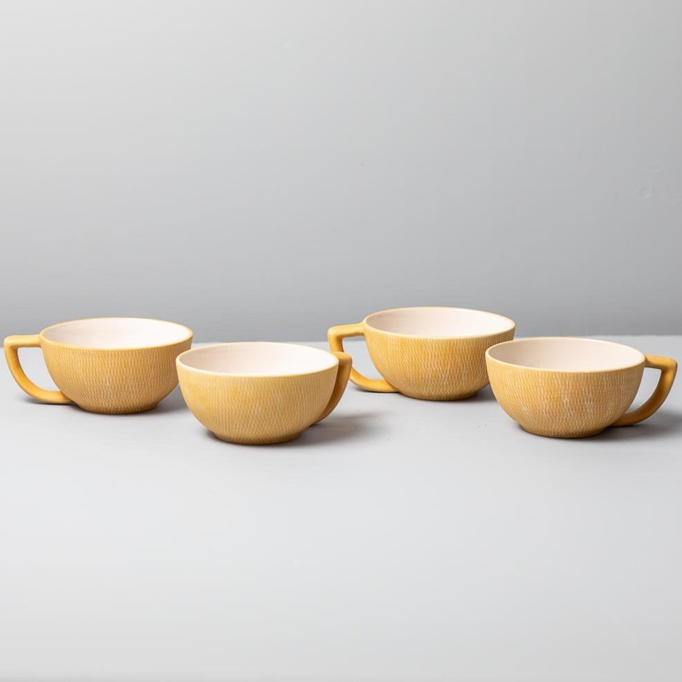 Marigold Crosshatch Latte Mug, Set of 4