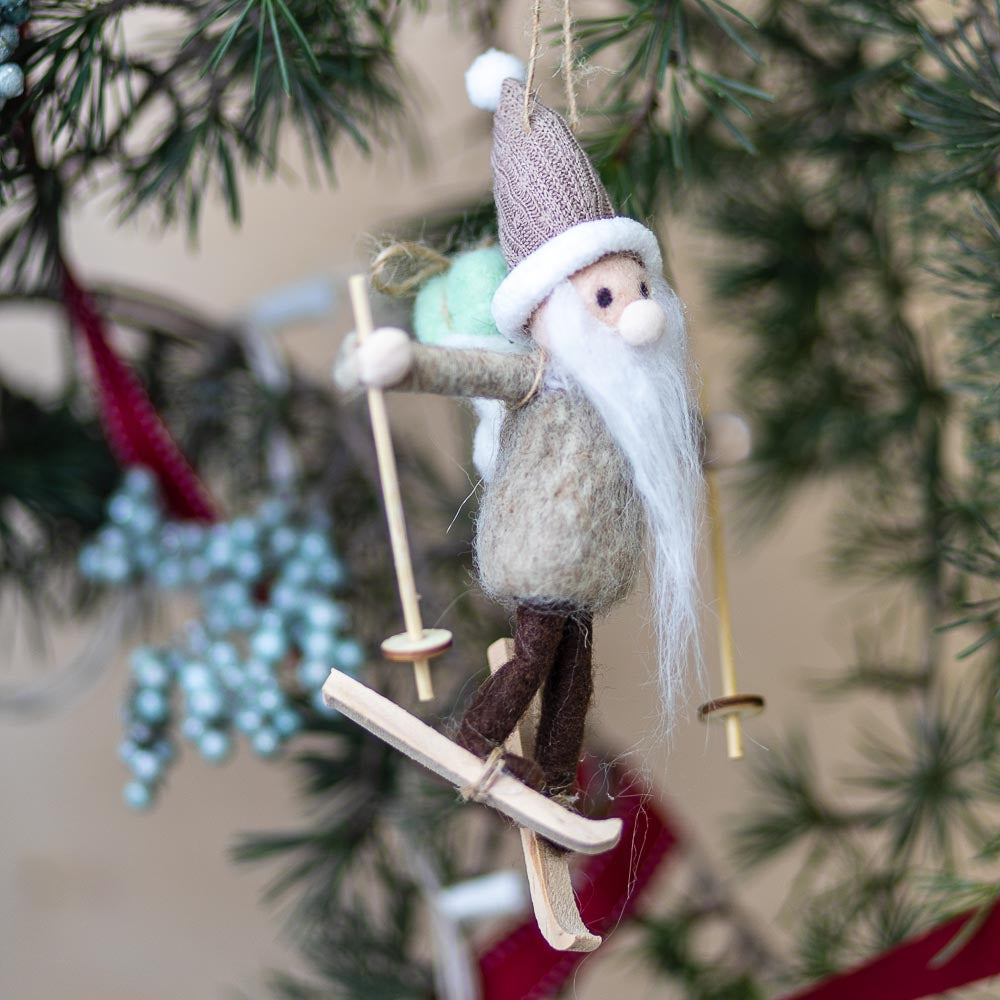 Nordic Skier Santa Ornament