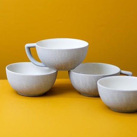 Crosshatch Stoneware Latte Mug, Sterling