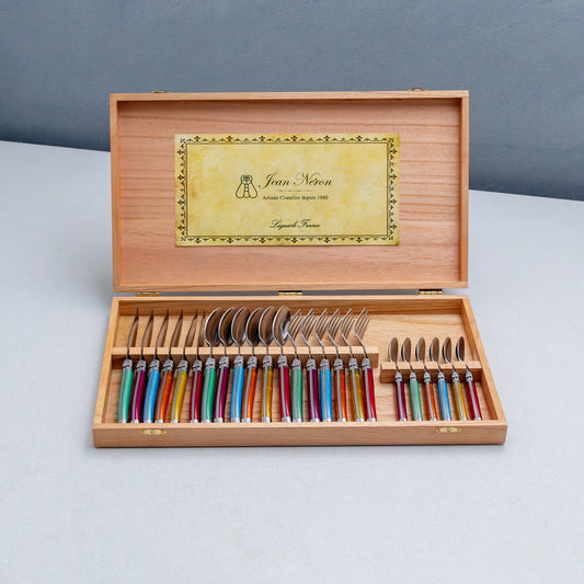 Laguiole 24 Piece Flatware Set, Platine Rainbow in Wood Presentation Box