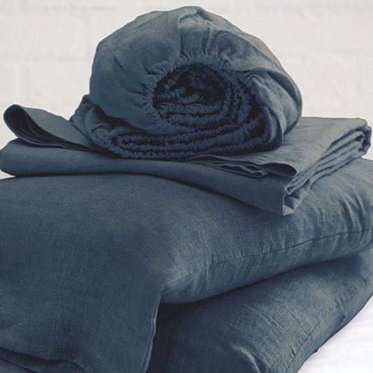Belgian Linen King Sheet Set, Navy