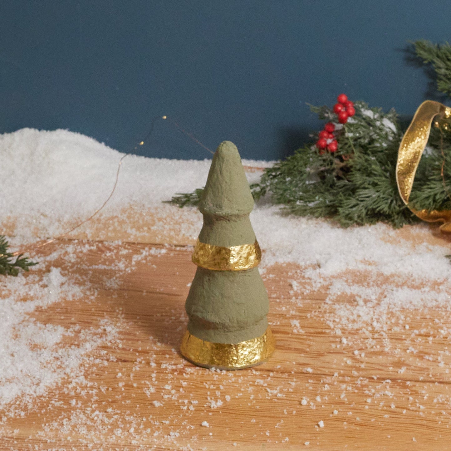 Handmade Paper Mache Trees with Gold Foil, Grey, Set of 3