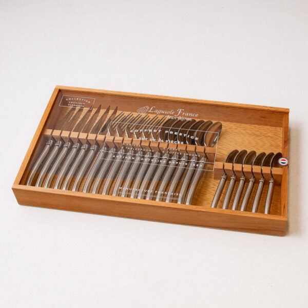 Laguiole 24 Piece Flatware Set, Stainless Steel in Wood Box with Acrylic Lid