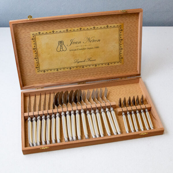 Laguiole 24 Piece Flatware Set, Platine Ivory in Wood Presentation Box