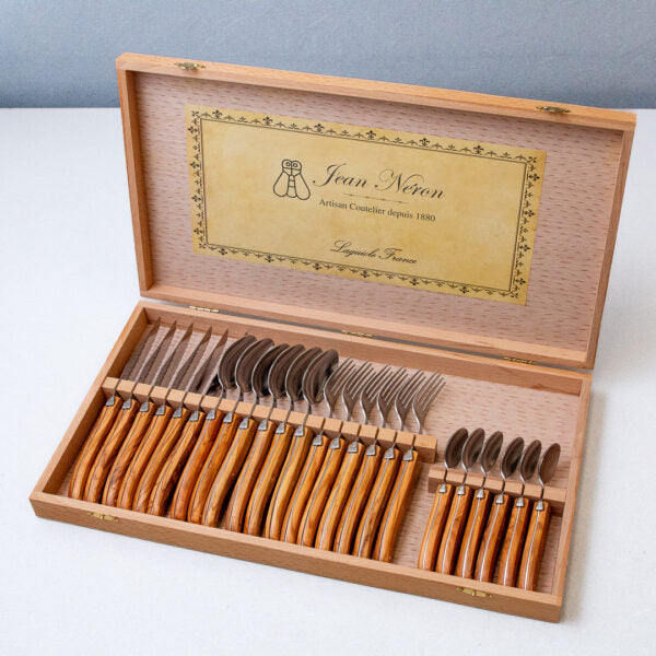 Laguiole 24 Piece Flatware Set, Olivewood in Wood Presentation Box