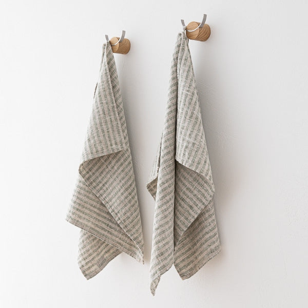 Brittany Hand Towels, Set of 2, Forest Green and Natural