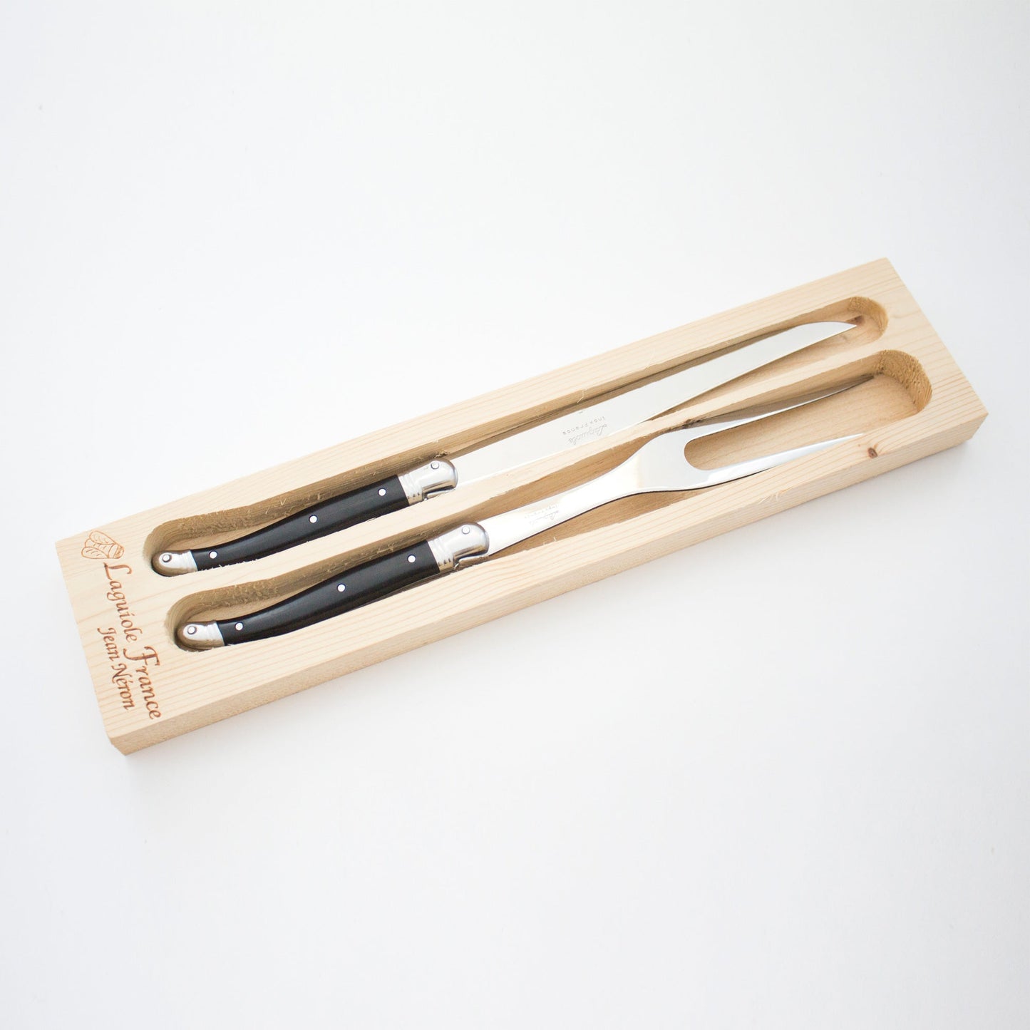 Laguiole Carving Set, Black in wooden box