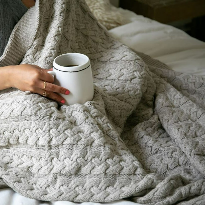 Belmont Double Cable Knit Throw, Linen