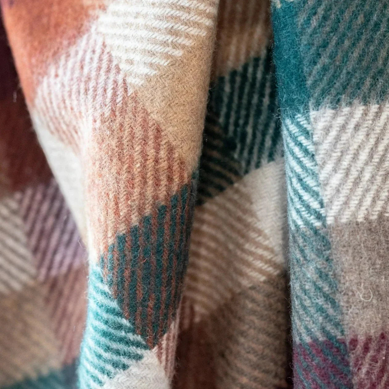 Recycled Wool Waterproof Picnic Blanket in Forest Check