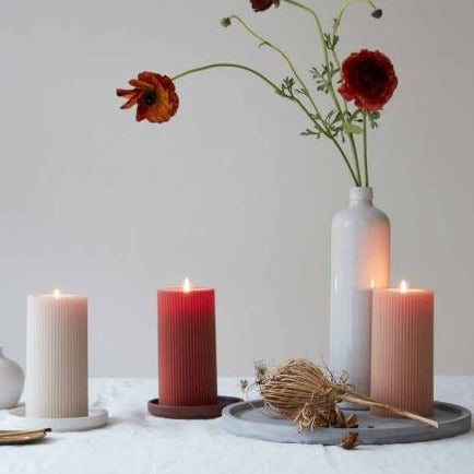 Ribbed Pillar Candle, Clay