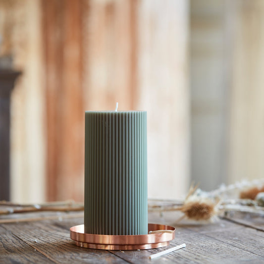Ribbed Pillar Candle, Moss