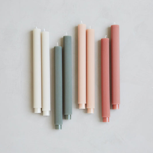 Ribbed Taper Candle, Set of 2, Petal