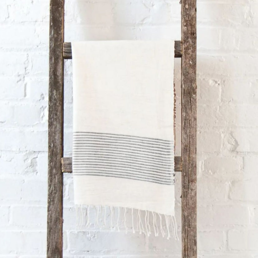 Riviera Striped Cotton Hand Towel, Natural with Grey